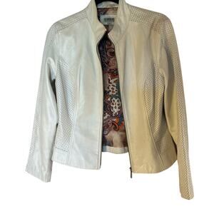 Pearl White Leather Jacket. Georgiou   Size 8